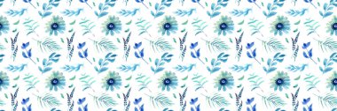 Bahar çiçekleri kesintisiz mavi botanik desen. Taze bahar suluboya çiçek seamless modeli düğün kartları için seamless modeli arka plan Web siteleri ve mobil uygulaması ve organik gıda işareti ve afiş.
