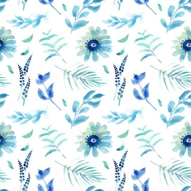 Bahar çiçekleri kesintisiz mavi botanik desen. Taze bahar suluboya çiçek seamless modeli düğün kartları için seamless modeli arka plan Web siteleri ve mobil uygulaması ve organik gıda işareti ve afiş.
