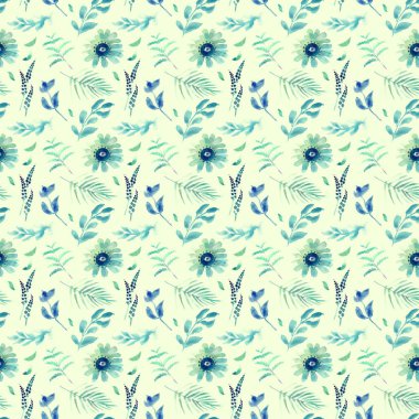 Bahar çiçekleri kesintisiz mavi botanik desen. Taze bahar suluboya çiçek seamless modeli düğün kartları için seamless modeli arka plan Web siteleri ve mobil uygulaması ve organik gıda işareti ve afiş.