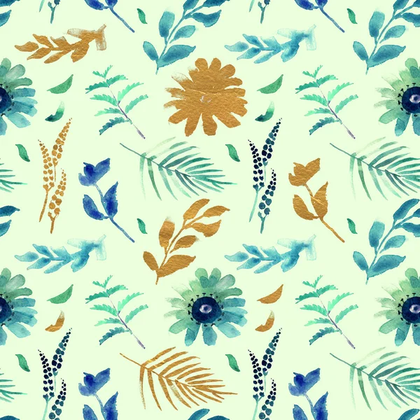 Весняні Квіти Безшовний Синій Ботанічний Візерунок Свіжий Весняний Акварельний Квітковий — стокове фото