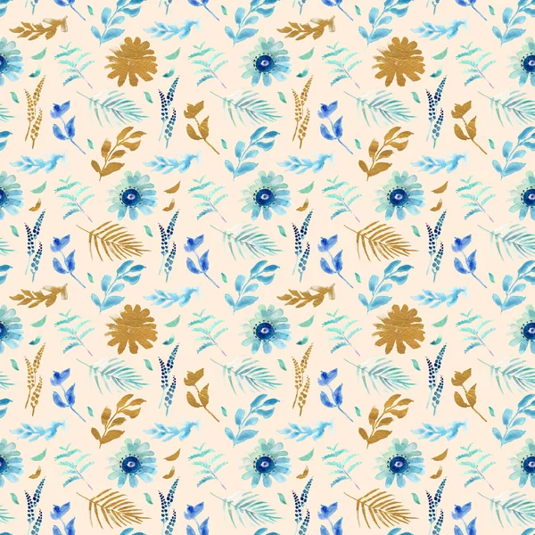 Spring Flowers Seamless Blue Botanical Pattern Fresh Spring Watercolor Floral — Stock Photo, Image