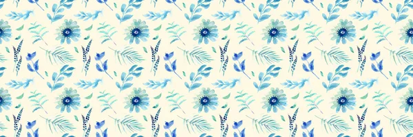 Ανοιξιάτικα Λουλούδια Απρόσκοπτη Μπλε Βοτανικό Μοτίβο Ανοιξιάτικα Ακουαρέλα Floral Χωρίς — Φωτογραφία Αρχείου