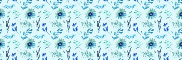 Primavera Flores Sem Costura Azul Botânico Pattern Fresh Primavera Aquarela — Fotografia de Stock