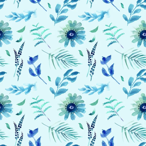 Spring flowers seamless blue botanical pattern.Fresh spring watercolor floral seamless pattern for wedding cards, seamless pattern background of websites and mobile app and organic food sign and banners.