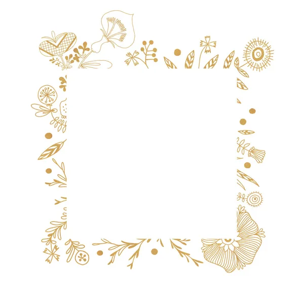 Свадебный Приглашение Цветочный Фрейм Копией Пространства Текста Золотая Цветочная Рама — стоковое фото