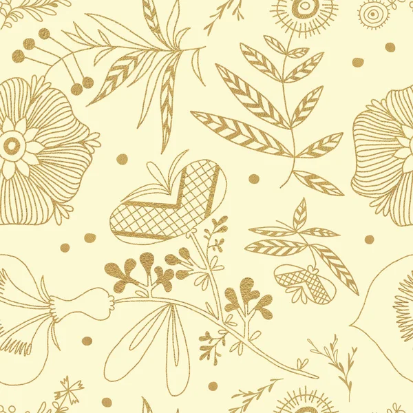 Golden Flowers Seamless Pattern Trendy Vanilla Background Traditional Czech Folk — Stock Photo, Image