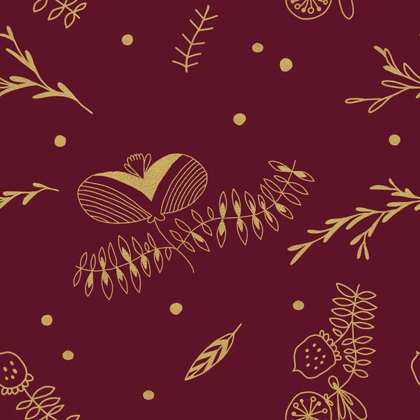 Arany Virág Háttér Hagyományos Cseh Népművészeti Dísz Karácsonyi Meghívó Képeslap — Stock Fotó
