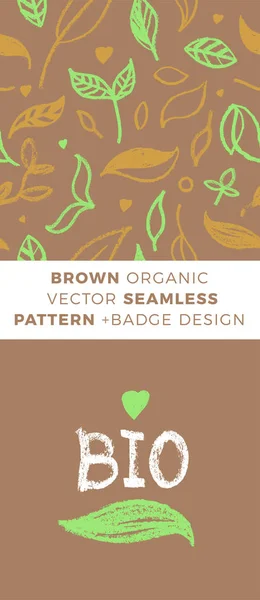 Floral Pattern Seamless Hand Drawn Ornaments Healthy Food Badge Natural — 스톡 벡터