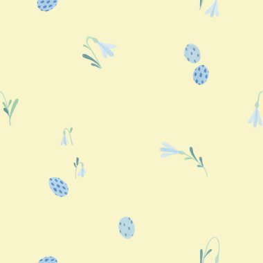 Mutlu Paskalya yumurtaları. Paschal tavşanı. Sarı Paskalya yumurtaları pürüzsüz. Tatil afişi. Paskalya kutlaması kızaran çiçekler. Hediye paketi duvar kağıdı. Çiçek açan Nisan dekoratif çiçek kompozisyonu. 