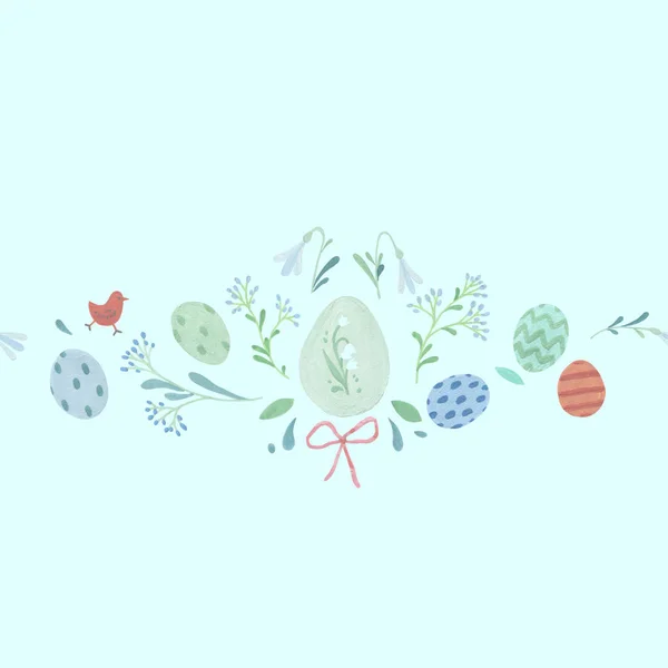 Easter Eggs Seamless Pattern Mint Easter Banner Background Paschal Bunny — Stock Photo, Image