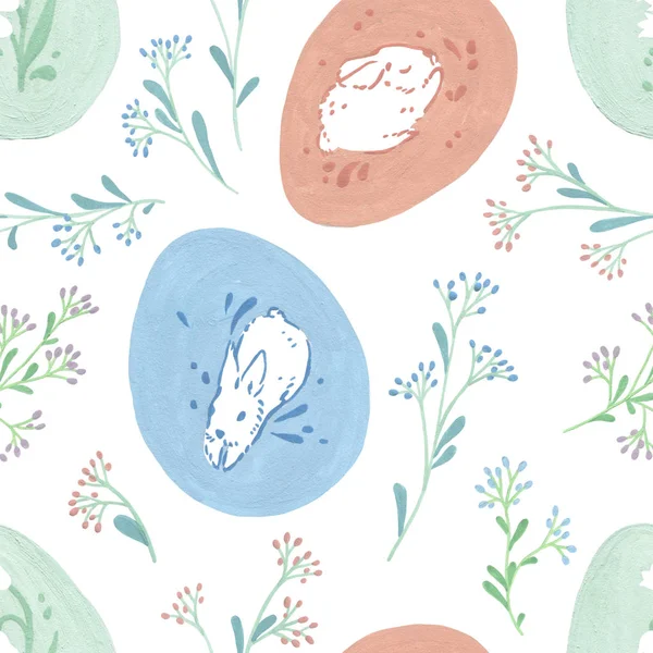Великодні Яйця Безшовний Візерунок Великодній Прапор Білому Тлі Пасхальний Кролик — стокове фото