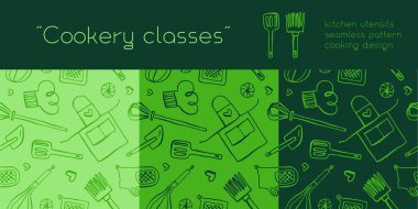 Mutfak aletleri deseni. Pastanenin arka plan çizimi. Fırın ambalajı için modaya uygun şablonlar. Kusursuz desenli ekmek evi afişi. Aşçılık okulu. Aşçılık sınıfı arkaplanı.