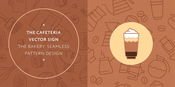 Cafenea Model Fără Sudură Design Banner Cantină Etichetă Cafea Set — Vector de stoc