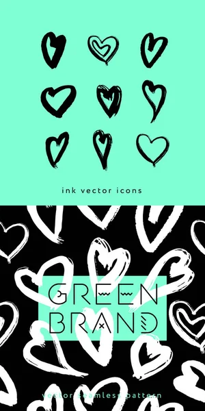 緑のファッションパターン 緑の愛のバナーテンプレートのためのエコファッションコンセプト 心臓のベクトル図 環境に優しいシームレスな背景 アクアメニューの色 クリスタルクリア水 愛環境思想 — ストックベクタ