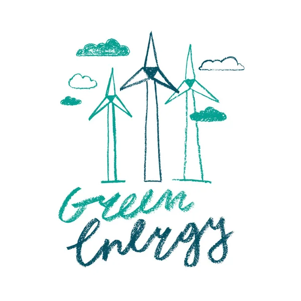 Зеленая Энергия Концепция Свободном Наивном Стиле Векторная Иллюстрация Ветряных Турбин — стоковый вектор