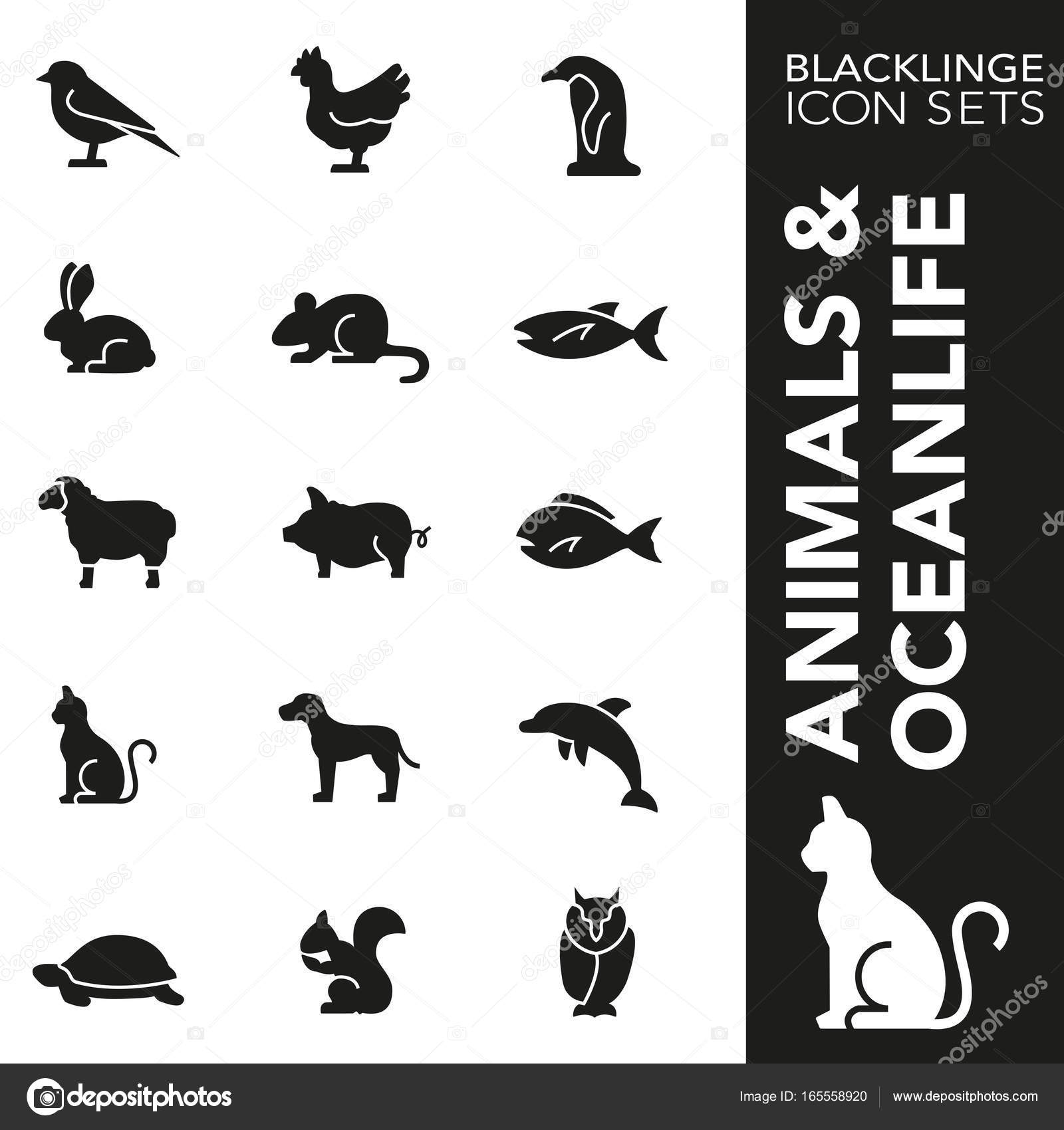 Premium stroke icon set of animal, wildlife, pets, sea life and fishes 01.  Blacklinge, modern black symbol collection Stock Vector Image by  ©formbyteGbR #165558920