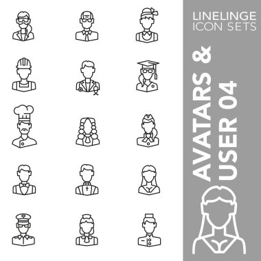 İş, profesyonel, işgücü ve çalışan 04 premium kontur simgesi kümesi. Linelinge, modern anahat sembol koleksiyonu