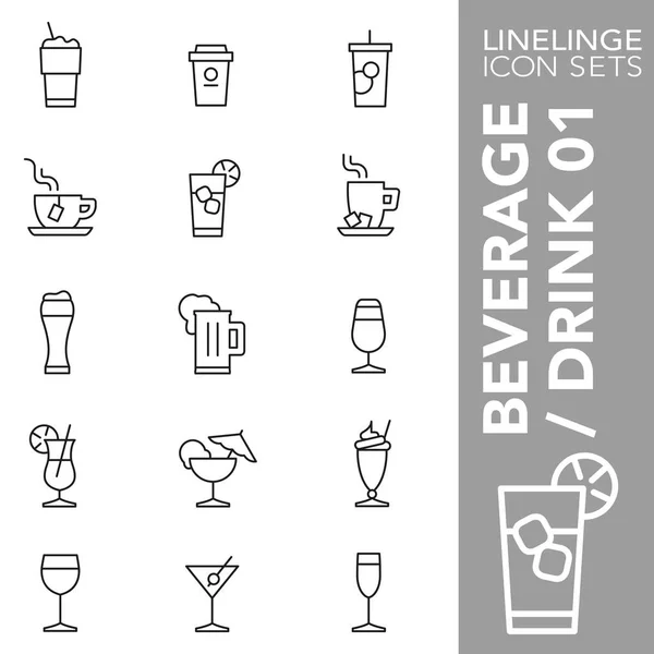 Premium beroerte icon set van dranken, drankjes, koffie, en alcohol 01. Linelinge, moderne outline Symbol collectie — Stockvector