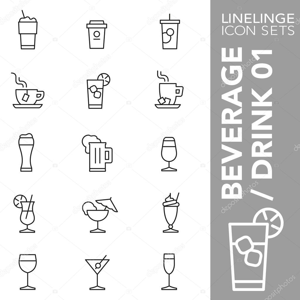 Premium stroke icon set of beverages, drinks, coffee, and alcohol 01. Linelinge, modern outline symbol collection