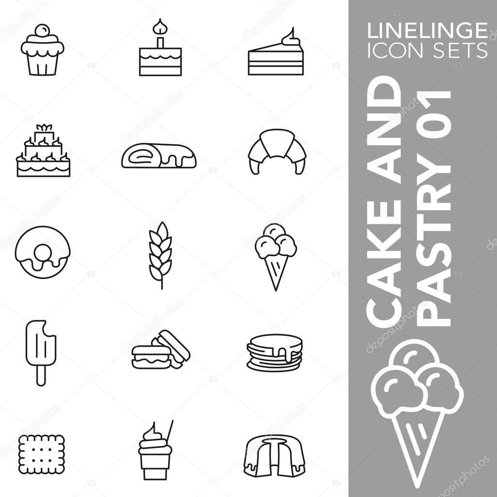 High quality thin line icons of of cake, sweets, food, pastry. Linelinge are the best pictogram pack unique linear design for all dimensions and devices. Stroke vector, logo, symbol and website content.