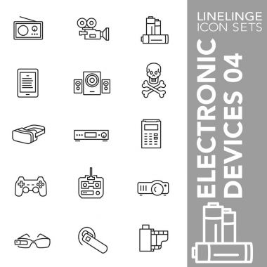Premium stroke icon set of electronics, technology, technical equipment, electronic device and digital media 04. Linelinge, modern outline symbol collection clipart