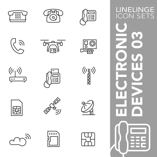 Elektronik, teknoloji, teknik ekipman, elektronik cihaz ve dijital medya 03 premium kontur simge seti. Linelinge, modern anahat sembol koleksiyonu