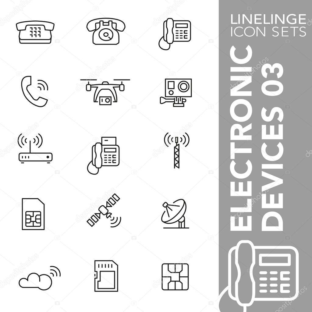 Premium stroke icon set of electronics, technology, technical equipment, electronic device and digital media 03. Linelinge, modern outline symbol collection