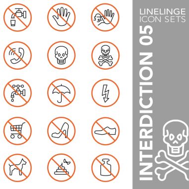 Tesislerin Premium vuruş simgesi seti, yasaklar, yasaklama, tehlike sembolleri ve tehlikeli işaret 05. Linelinge, modern anahat sembol koleksiyonu