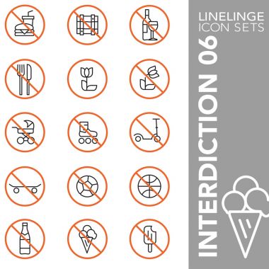 Tesislerin Premium vuruş simgesi seti, yasaklar, yasaklama, tehlike sembolleri ve tehlikeli işaret 05. Linelinge, modern anahat sembol koleksiyonu