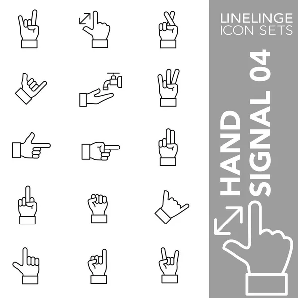 Premium lijn pictogram set hand gebaar, vinger teken en hand signalen 04. Linelinge, moderne outline Symbol collectie — Stockvector