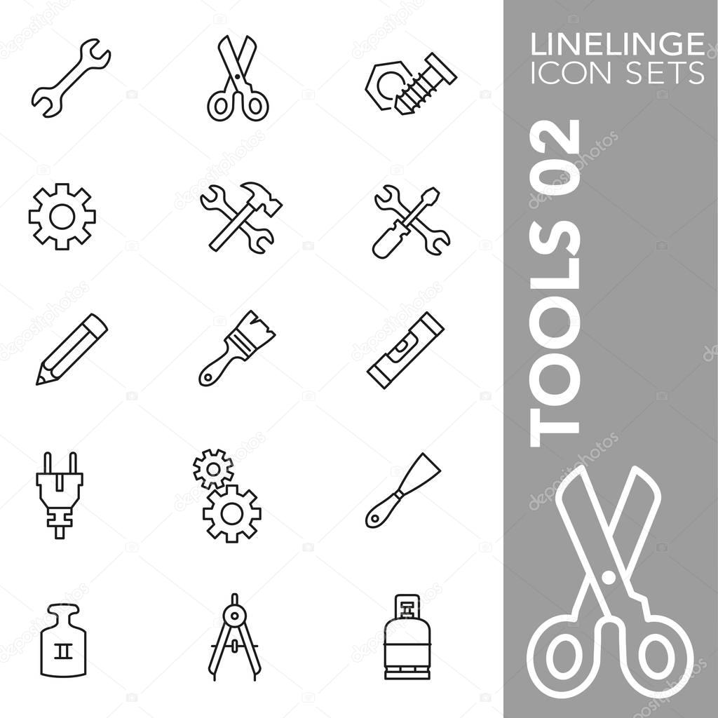 Premium stroke icon set of tool, implements and equipment. Linelinge, modern outline symbol collection