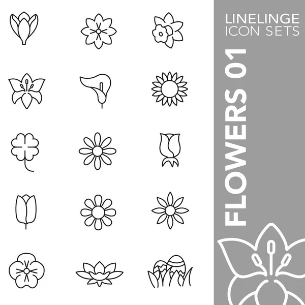 Çiçek, çiçek çiçek ve flora Prim vuruş simgesi seti. Linelinge, modern anahat sembol koleksiyonu