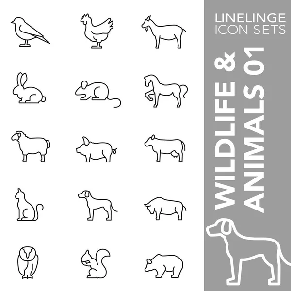 Juego de iconos premium de animales, vida silvestre y mascotas. Linelinge, colección de símbolos de contorno moderno — Archivo Imágenes Vectoriales