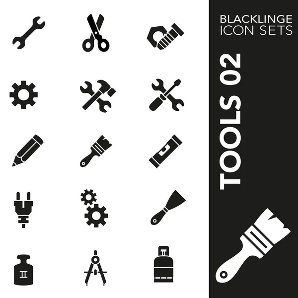 Herramientas Blacklinge 02 Conjuntos de iconos en blanco y negro — Vector de stock