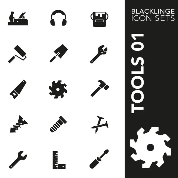 Herramientas Blacklinge 01 Conjuntos de iconos en blanco y negro — Vector de stock