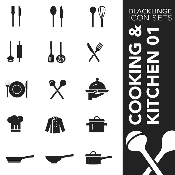 Blacklinge Cooking and Kitchen 01 Ensemble d'icônes noir et blanc — Image vectorielle