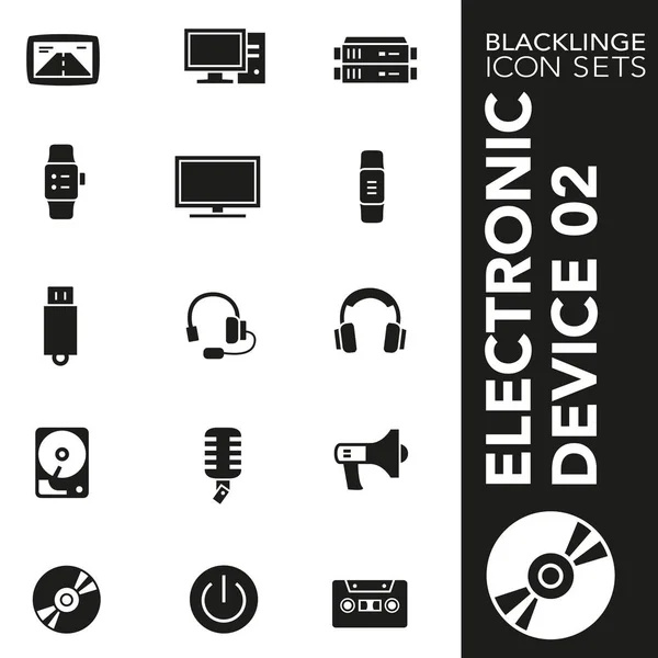 Conjunto de iconos premium en blanco y negro de dispositivos electrónicos, tecnología y electrónica 02. Blacklinge, colección moderna de símbolos en blanco y negro — Vector de stock