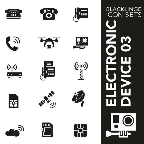 전자 장치, 기술, 전자 03 프리미엄 흑백 아이콘 세트. Blacklinge, 현대 흑인과 백인 기호 컬렉션 — 스톡 벡터