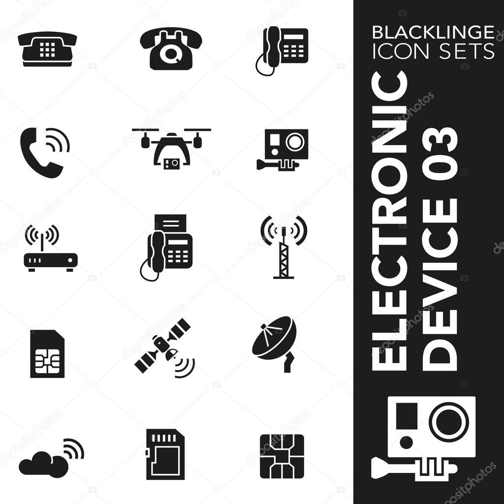 High quality black and white icons of electronic device, technology and electronics. Blacklinge are the best pictogram pack unique design for all dimensions and devices. Black vector graphic, logo, symbol and website content.