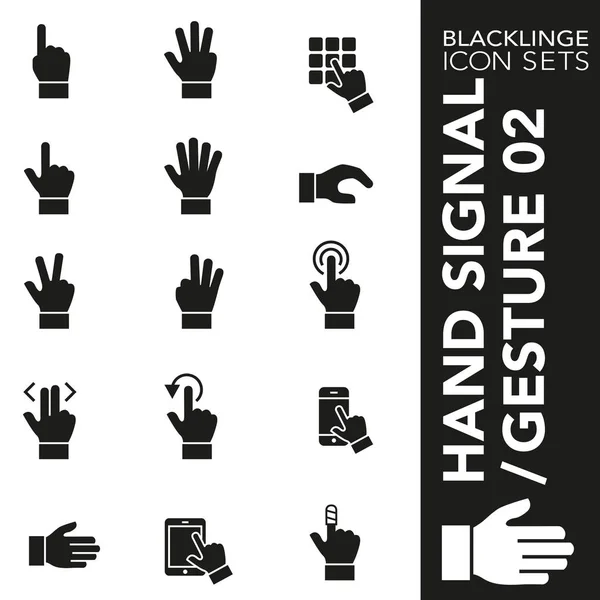 Sigorta primi siyah beyaz simge seti el hareketi, el sinyal ve parmak 02 imzala. Blacklinge, modern siyah beyaz simgesi toplama — Stok Vektör