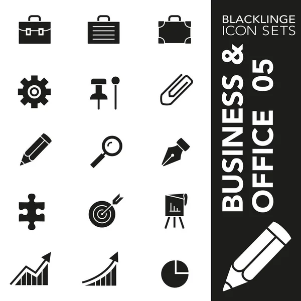 비즈니스, 비서, 사무, 사무실 및 웹사이트 콘텐츠 05 프리미엄 흑백 아이콘 세트. Blacklinge, 현대 흑인과 백인 기호 컬렉션 — 스톡 벡터