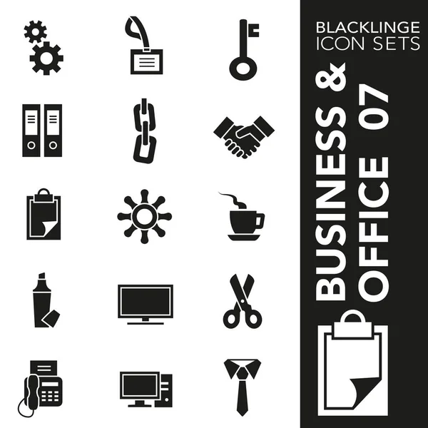 프리미엄 비즈니스, 사무실 및 웹사이트 콘텐츠 07 흑백 아이콘 세트. Blacklinge, 현대 흑인과 백인 기호 컬렉션 — 스톡 벡터