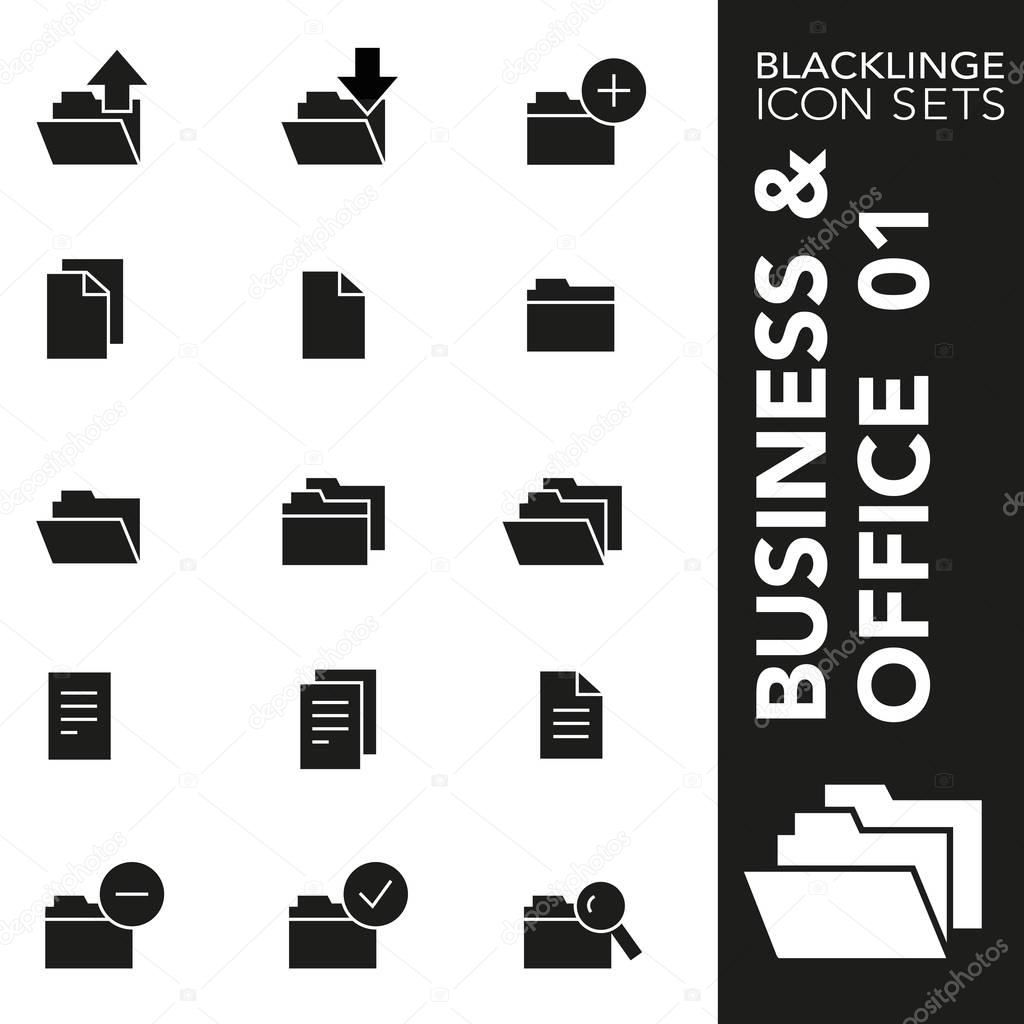 Premium black and white icon set of business, files and folder, office and website content 01. Blacklinge, modern black and white symbol collection
