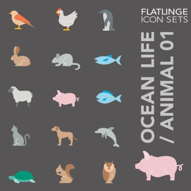 High quality flat colorful icons of animal, wildlife and sea life. Flatlinge are the best pictogram pack unique design for all dimensions and devices. Vector graphic, logo, symbol and website content. clipart
