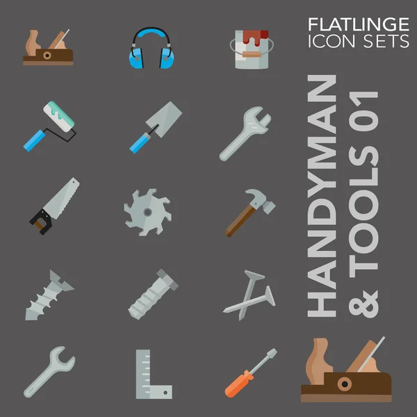 Iconos Colores Planos Alta Calidad Handyman Herramientas Flatlinge Mejor Paquete — Vector de stock