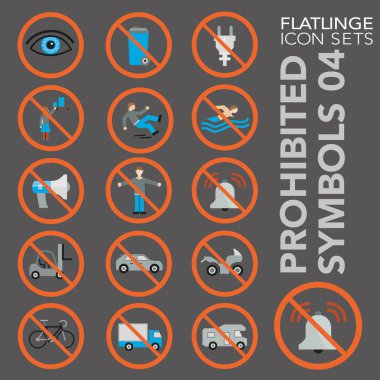 Yasak Sembollerin yüksek kaliteli düz renkli simgeleri ve İşaret Yok. Flatlinge tüm boyutlar ve cihazlar için en iyi piktogram paketi tasarımıdır. Vektör grafik, logo, sembol ve web sitesi içeriği.