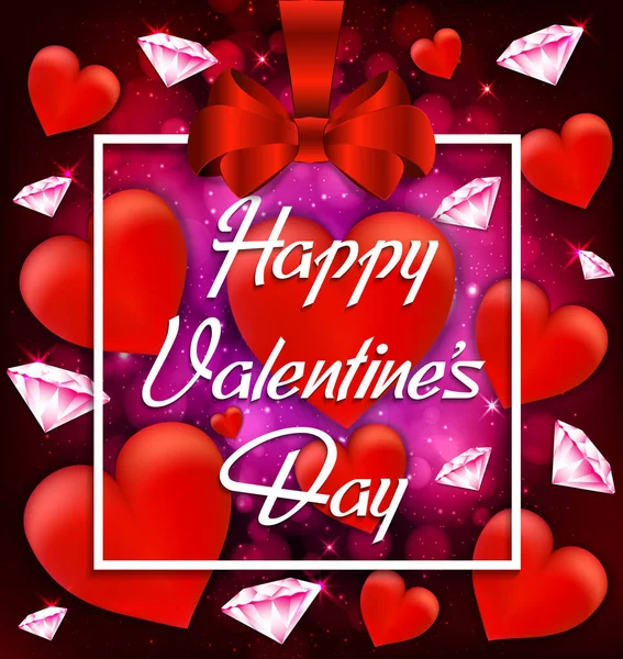 День Святого Валентина Винтажный фон с летающих сердец и бриллиантов. Векторная миграция — стоковый вектор