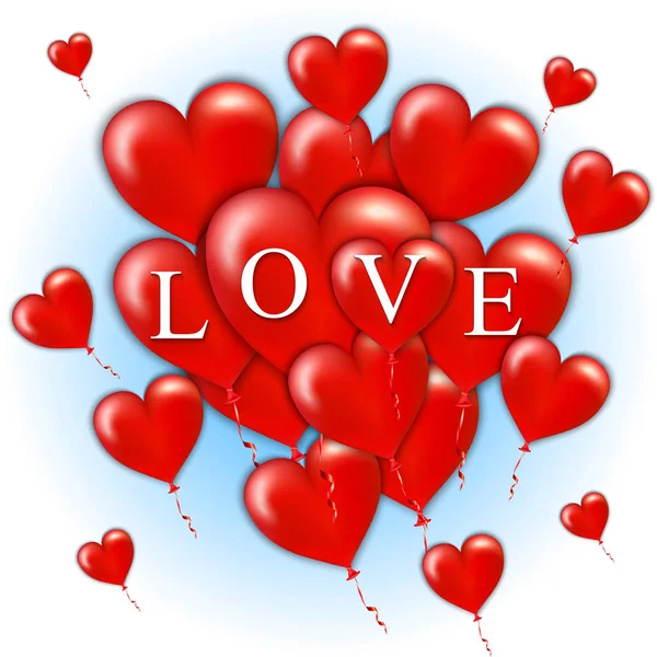 Ένα Μάτσο Καρδιές Κόκκινων Μπαλονιών Ευτυχισμένη Μέρα Του Αγίου Βαλεντίνου — Διανυσματικό Αρχείο
