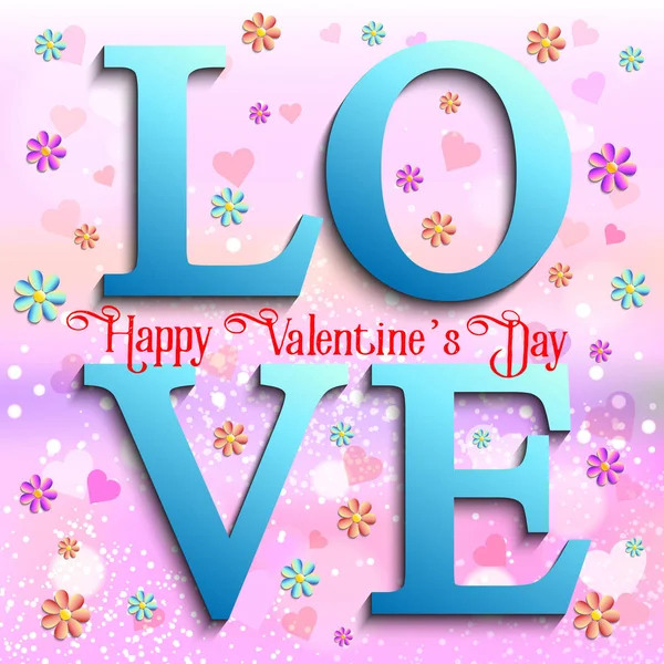 Feliz día de San Valentín y elementos de diseño de deshierbe. Ilustración vectorial. Fondo rosa con flores — Vector de stock
