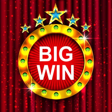 Piyango veya casino oyunları için büyük kazanmak banner. Işık işareti. Vintage tarzı afiş. Vektör çizim